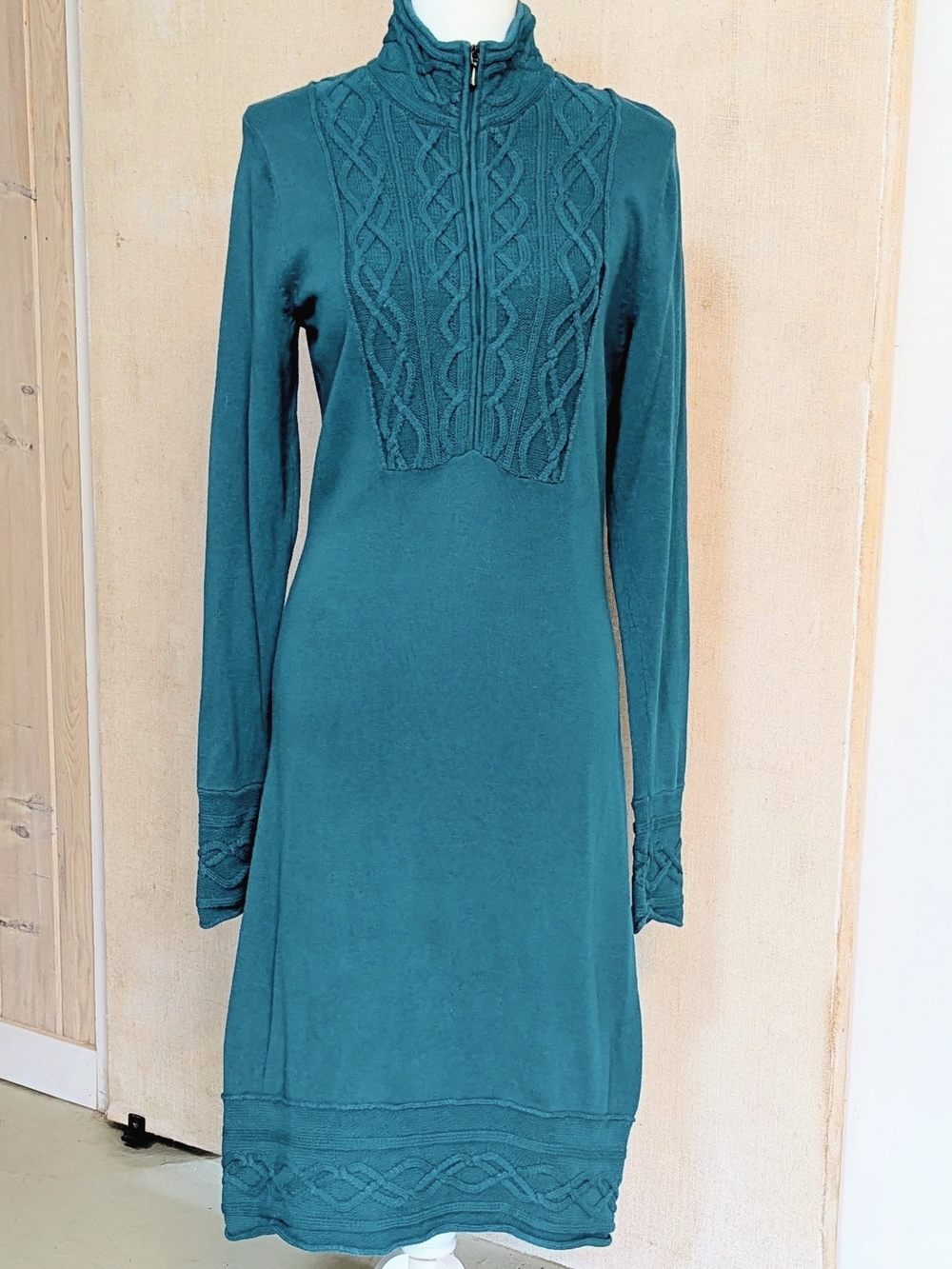 Athleta Teal Long-Sleeve Cable Knit 1/4 Zip Sweater Dress